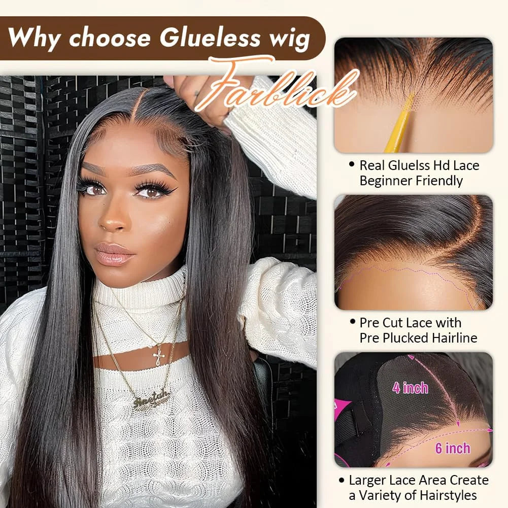 Silky Straight Lace Front Wigs Human Hair 200% Density 26 Inch Human Hair Wig for Women Natural Black HD Transparent Lace