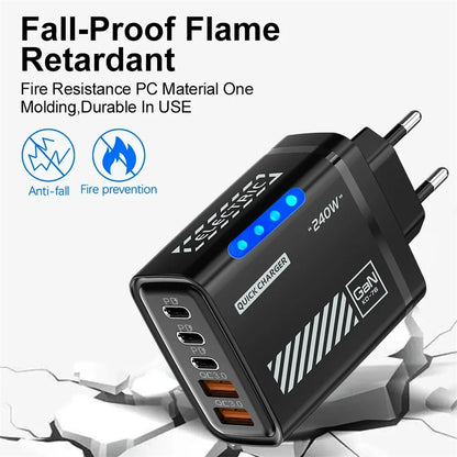240W GaN Fast Charger 5 Ports 3USB C 2USB QC3.0 Quick Charge Plug Travel Wall Charger for iPhone Samsung Xiaomi Tablet EU/US/UK