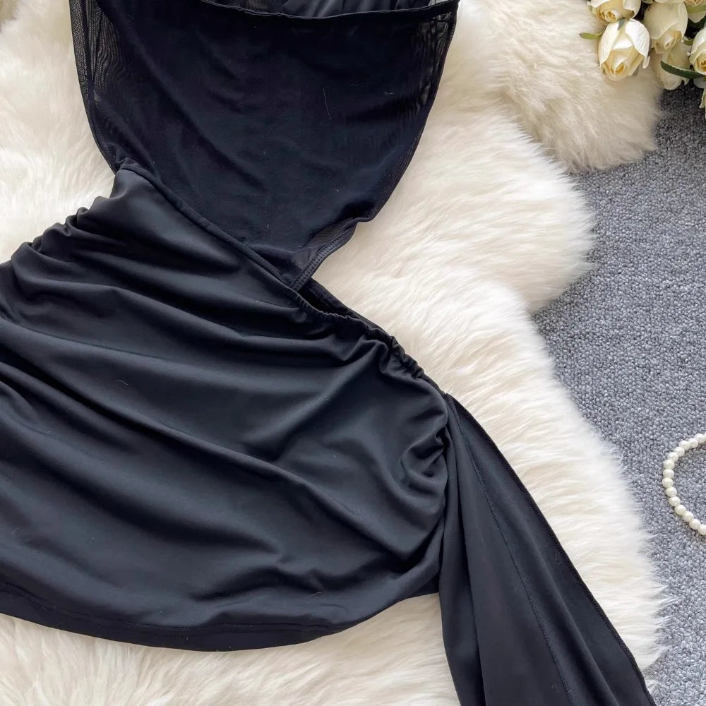 Foamlina  American Sexy Hollowed-out Waist Tube Top Dress for Women's Pleated Waist Hip-wrapped Streamer Girl's Short Dress