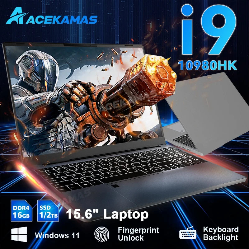 ACEKAMAS 15.6" Laptop Gaming intel Core i9 10980HK IPS Windows 11 Pro Laptop Computer 16GB DDR4 1TB SSD M.2 4K Notebook Gamer PC