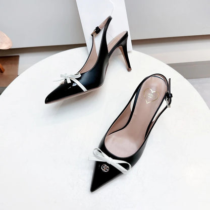 Heels Sandals Gladiator Summer Luxury Brand 2026 Bow Women High Heels Pointed Toe Designer Elegant Slingbacks Party Ladies Shoes