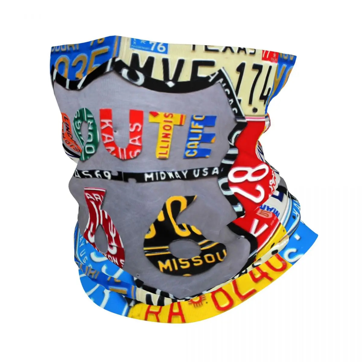 Custom Travel Motorcycle Ride Route 66 Bandana Winter Neck Warmer Windproof Wrap Face Scarf for Hiking Highways Gaiter Headband