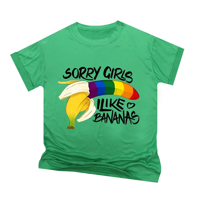 Rainbow Bananas "Sorry Girls I Like Bananas" Print T Shirt Vintage Men Short Sleeve Fun Gay Tees Casual Pride Month LGBTQ Tshirt