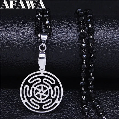 Hekate Wheel Stainless Steel Necklaces Pendants Strophalos Hecate Magic Symbol Logo Charm PIN colier femme Jewelry N172502