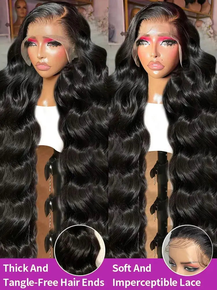 40 Inch 13x4 Transparent Body Wave Lace Front Wigs 250 Density  13x6 HD Lace Frontal Human Hair Wig Long Black Human HairWig Natural Color