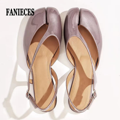 Luxury Tabi Flat Sandals Women Summer Patent Leather Split Toe Slingbacks Ballet Shoes Brand Designer Banquet Wedding Sandalias