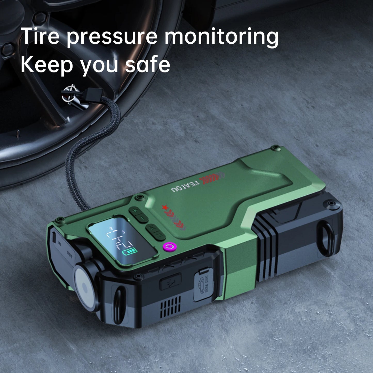 6000A Jump Starter With Air Compressor, 5 In 1 Function Jump Box 150PSl JumpStarter Battery Pack With Digital Tire Inflator,
