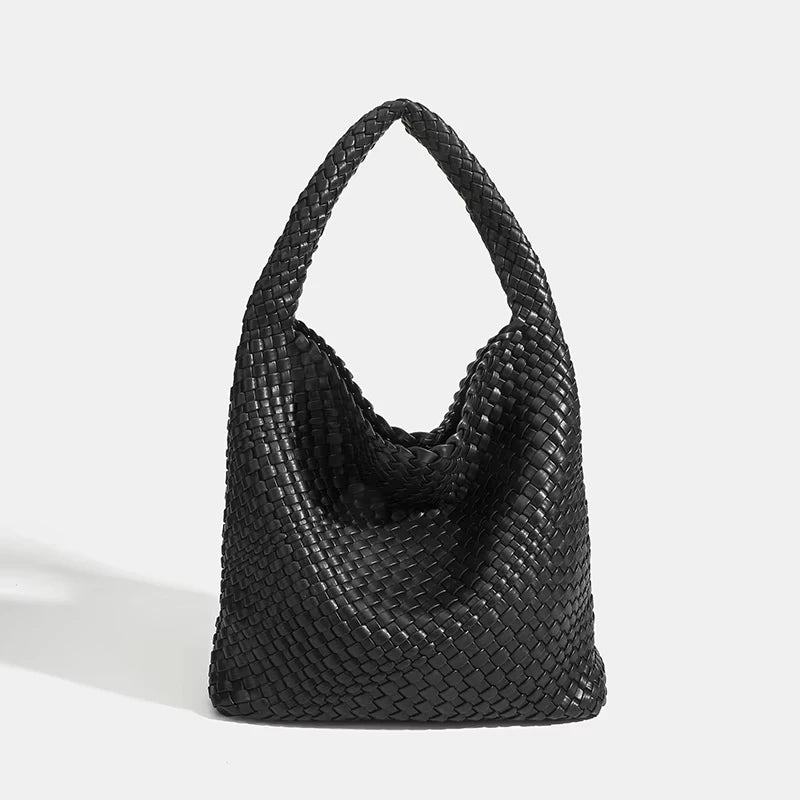 Women's Fashionable Woven PU Leather Tote Bag Shoulder Handbag Top-Handle Bag with Purse - Stylish Woven Bag Purses