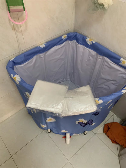Household Triangular Bathtub Foldable Bath Bucket Swimming Pool Dual-use Portable Steam Sauna Fan-shaped Bath Barrel