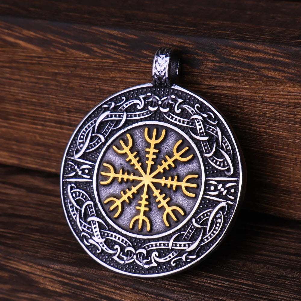 Vintage Vegvisir Viking Compass Pendant Necklace for Men Stainless Steel Fashion Nordic Amulet Beaded Necklace Jewelry Wholesale