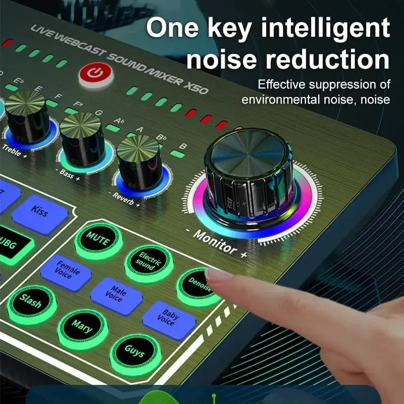 X50 Podcast Recording Equipment with Podcast Mixer Sound Card for Live Streaming Voice Changer DJ Audio Mixer Interface