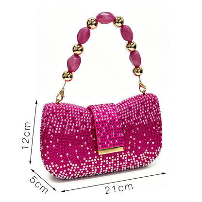 Hot Fuchsia Full Rhinestone Slingback Heels Matching Clutch Bag Set Women Luxury Crystal Pointed Shoes for Wedding Evening Party
