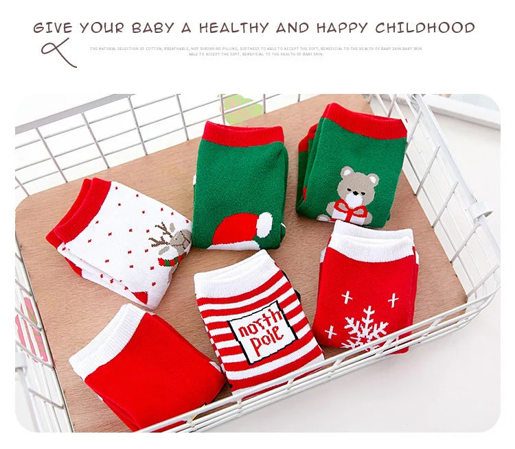 2022 Hot Children's Christmas Terry Socks Plush Thick Warm Omfortable Cartoon Santa Snowflake Baby Boys and Girls Med Tube Sock