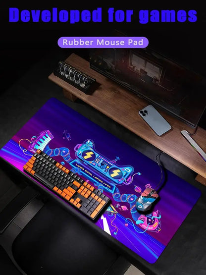 Cyber DJ turntable large Mouse Pad DJ Cat Creative Design Desk Mat Gaming pad Non-Slip Stitched Edge desk accessories mouse mat