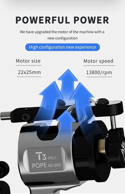 POPEIRONS Brand T3Pro Rotary Tattoo machine Adjustable Stroke 2225 Powerful Motor tattoo gun