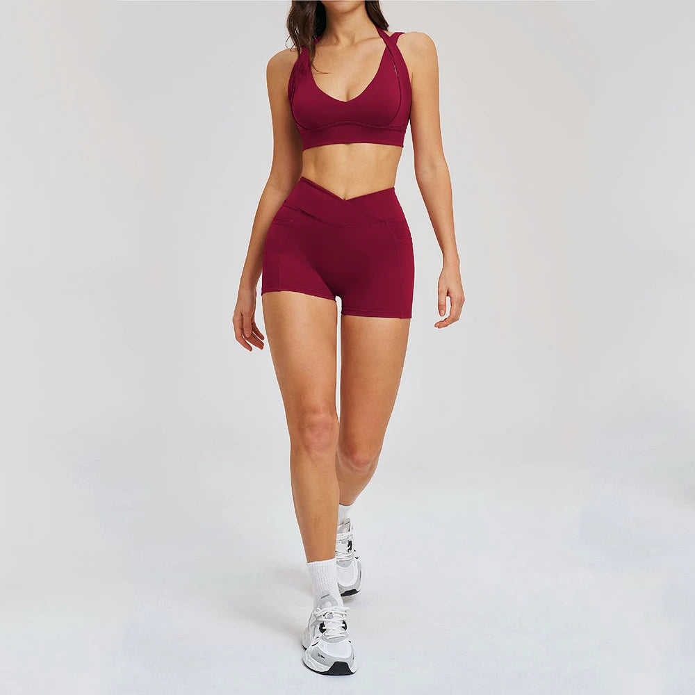 2 Pieces Yoga Suit for Women Clothes Sports Bra Shorts Sports Set Gym Running Training Sexy High Waist Butt Lift Sports Yoga Set
