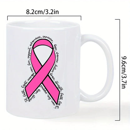 11oz Pink Ribbon Ceramic Coffee Mug with Breast Cancer Awareness Ribbon Design - Insulated Thermal Cup, Hand-Wash Only, Reusable