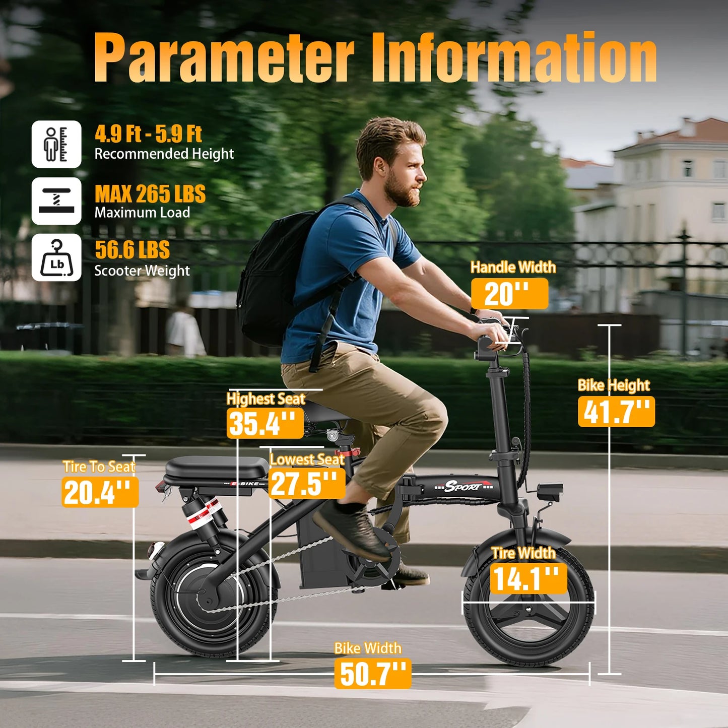 Electric Bike for Adults Teens, 1200W Peak Motor, 25MPH Folding E-Bike, 480/720Wh Battery, 40 Miles Range, Advanced 6 Shock