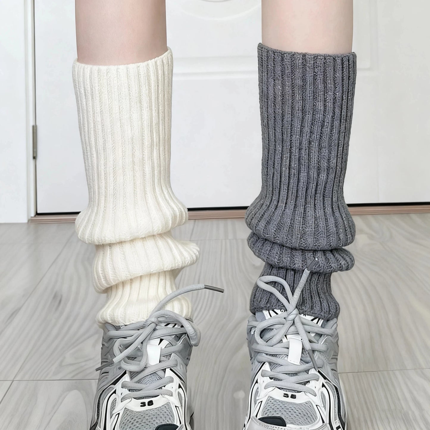 4 Pairs of Autumn and Winter Fashionable Women's Solid Color Vertical Stripe Socks With Y2K Style Warm Leg Protection Socks