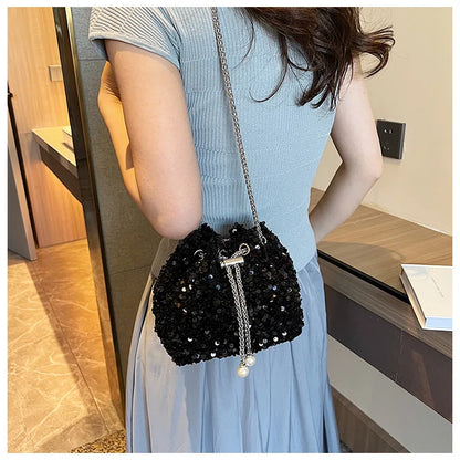 Good-looking Personality Sequin Women's New Korean Bucket Bag Bright Eyes Style Fashion Crossbody Dinner Single Shoulder Bags