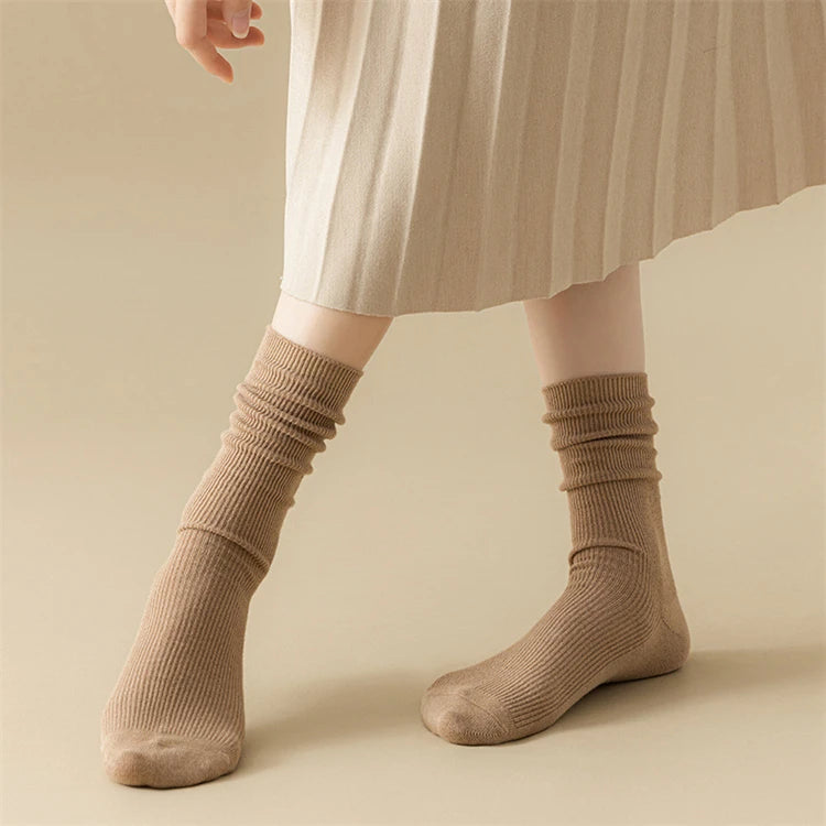 Women's Socks New Autumn Casual Simple Solid Color Winter Warm Socks For Women Korean Style Middle Tube Girls Pile Socks