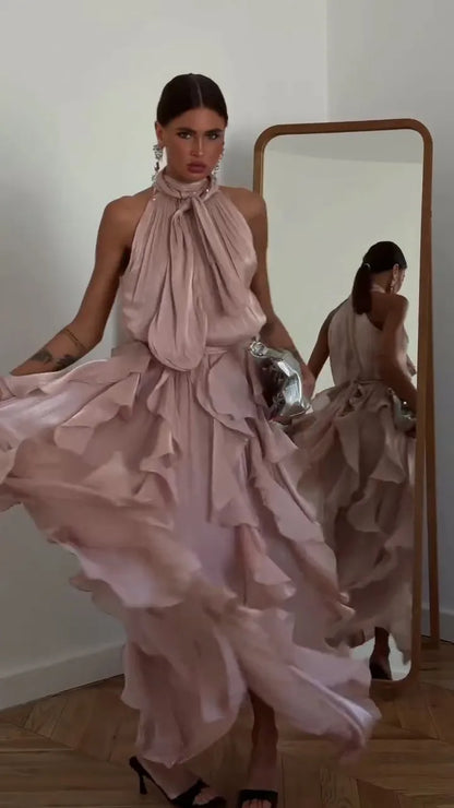 Sexy Cascading Ruffle Pleated Women Long Dress Fashion Lace Up Sleeveless Empire Female Dresses 2026 Spring Summer Lady Robe New