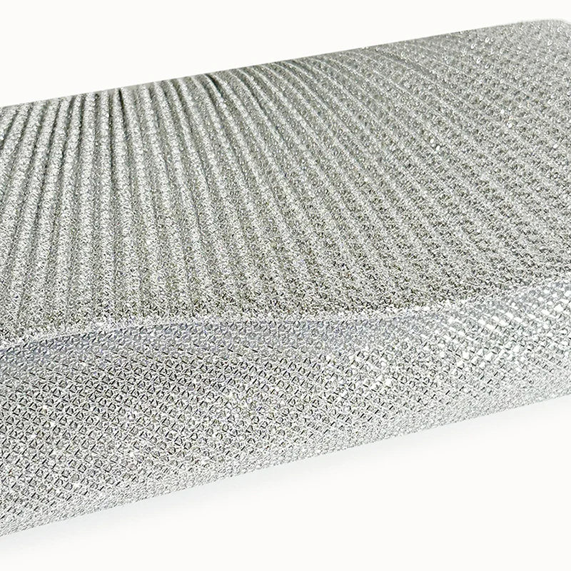 Women Fold Glitter Handbag Shiny Envelope Evening Bag Ladies Pleated Silver Clutch Chain Wedding Party Mini Long Purse XA12ZD