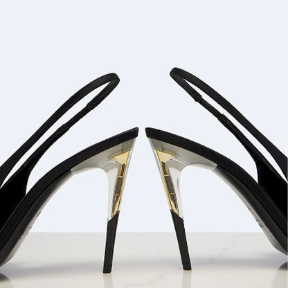 Women Satin Pointed‑Toe Stiletto Pumps with Clear Heel, Elegant Back Strap Dress Heels for Formal Dating Club Occasions