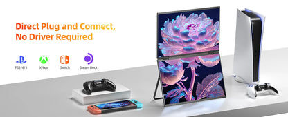 SIBOLAN 16" Dual Portable Monitor 2.5K IPS Folding PC Display USB-C HDMI Plug Laptop Screen Extender for Mac Windows Phone