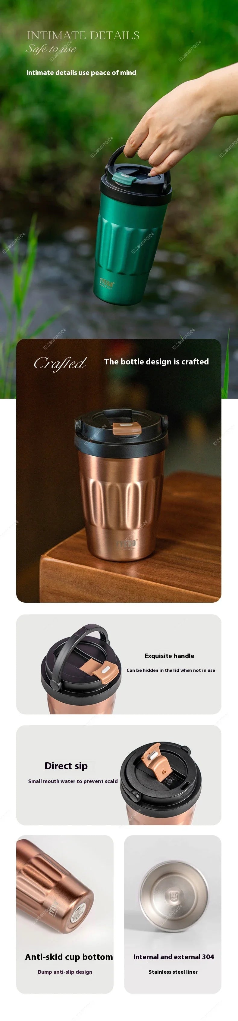 400/500ML Tyeso Vintage Coffee Mug Portable Steel Insulated Travel Cup Convenient Handheld 304 Stainless Thermos for On-the-Go