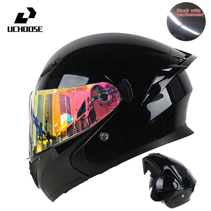 Uchoose DOT Modular helmet Full Face Helmets Crash Motorbike Protective Gear unisex Flip Up Helmet Motorcycle Double Sun Visor