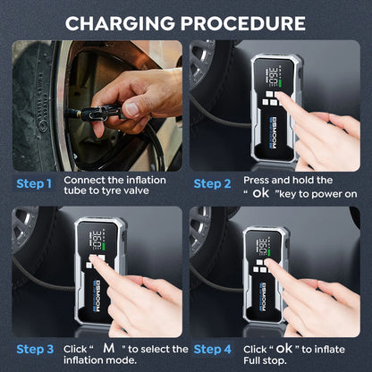Car Jump Starter Pump Air Compressor Starting Device Booster Power Bank 12V Digital Tire Inflator 150PSI