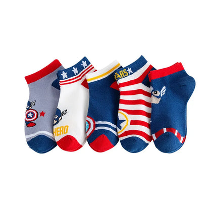 5 Pairs Spiderman Children Socks Anime Kids Boys Short Sock Kawaii Child Cartoon Baby Summer Spring Boat Socks Kids Gift 1-12Y