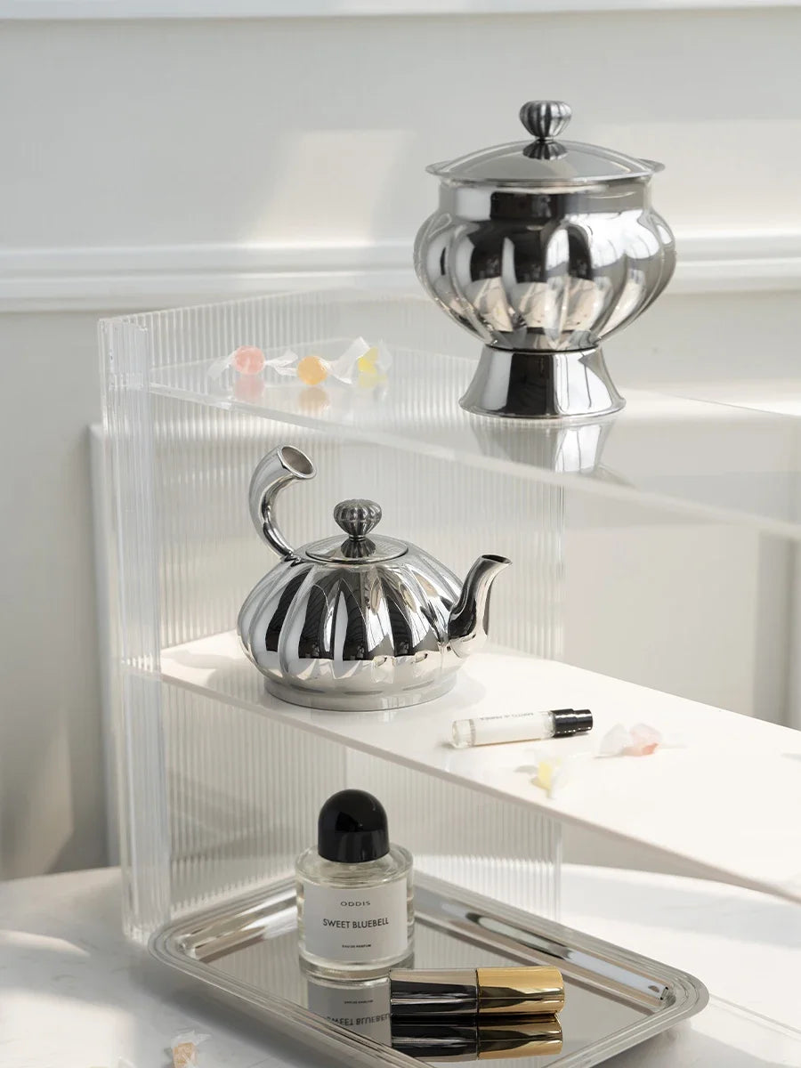 Nordic Luxury Stainless Steel TeaPot, Retro Sugar Bowl, Coffee Candy Jar with Lid for Home Decoration, Afternoon Tea, Holtel