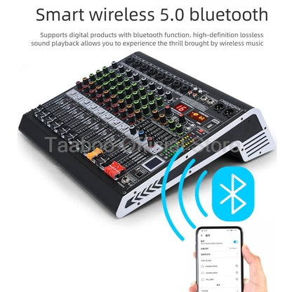 4/6/8/12 Channel Audio Mixer 5.0 Bluetooth 48V Phantom Power DSP Mixing Console 7 Band EQ Sound Box XLR/USB/TRS For Karaoke DJ