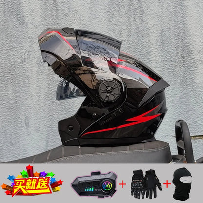 ORZ new motorcycle helmet with dual sunshades full face racing Bluetooth modular flip helmet for men and women DOT approval