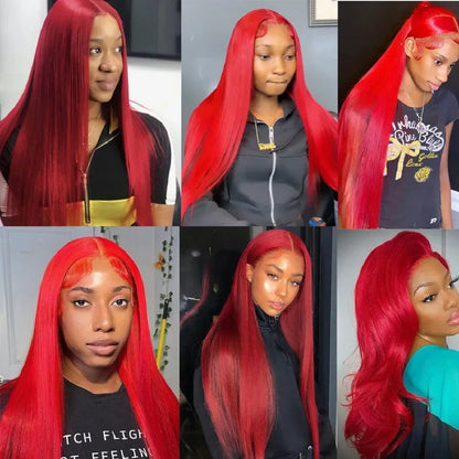 20-40 Inch 13x6 Straight Lace Frontal Wigs Hot Red Front Human Hair Wig Bond Straight Lace Front Human Hair Wigs For Women