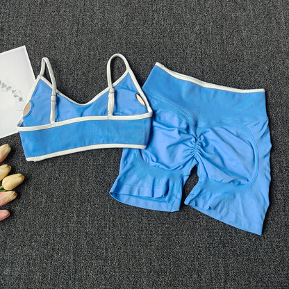 Peach Buttock Yoga Suit Women Gym Seamless Suspender Gathering Bra High Waist Hip Lifting Belly Tightening Shorts Fitness Set