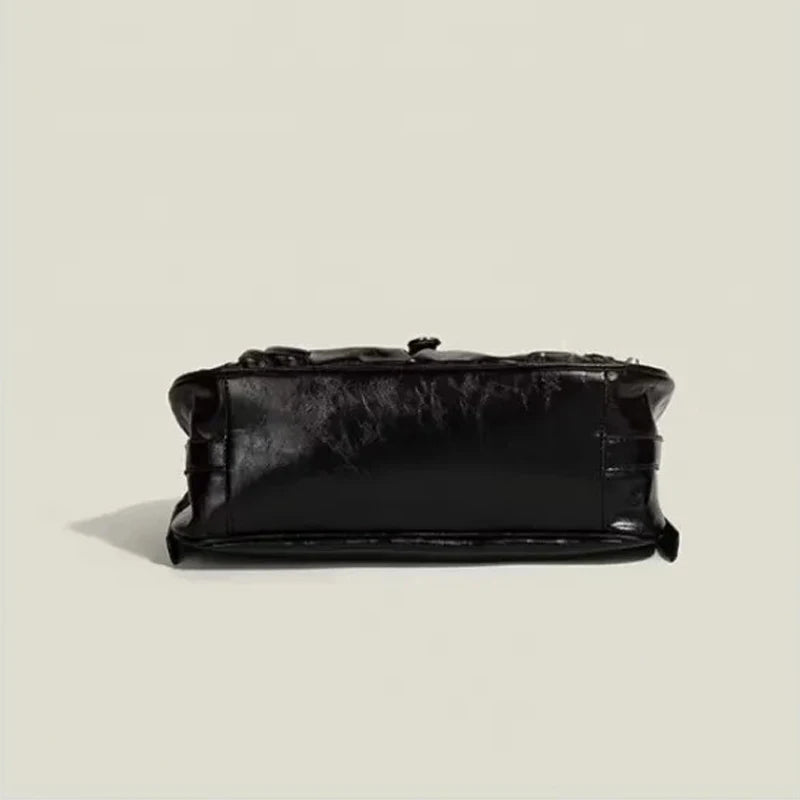 SHELKSBAG Motorcycle Cool Girl Vintage Leather Shoulder Message Bag Large Capacity Crossbody New Women's Bags Grunge Y2K