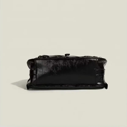 SHELKSBAG Motorcycle Cool Girl Vintage Leather Shoulder Message Bag Large Capacity Crossbody New Women's Bags Grunge Y2K