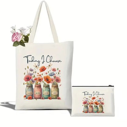 Today I Choose Sunflowers Canvas Shoulder Tote Bag School Bag Handbag & Shopping Gift Bag Perfect for Outdoors Travel Gift