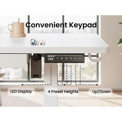 44 Adjustable Height Standing Desk with Storage, 4 Memory Settings, White for Home Office & Computer Work