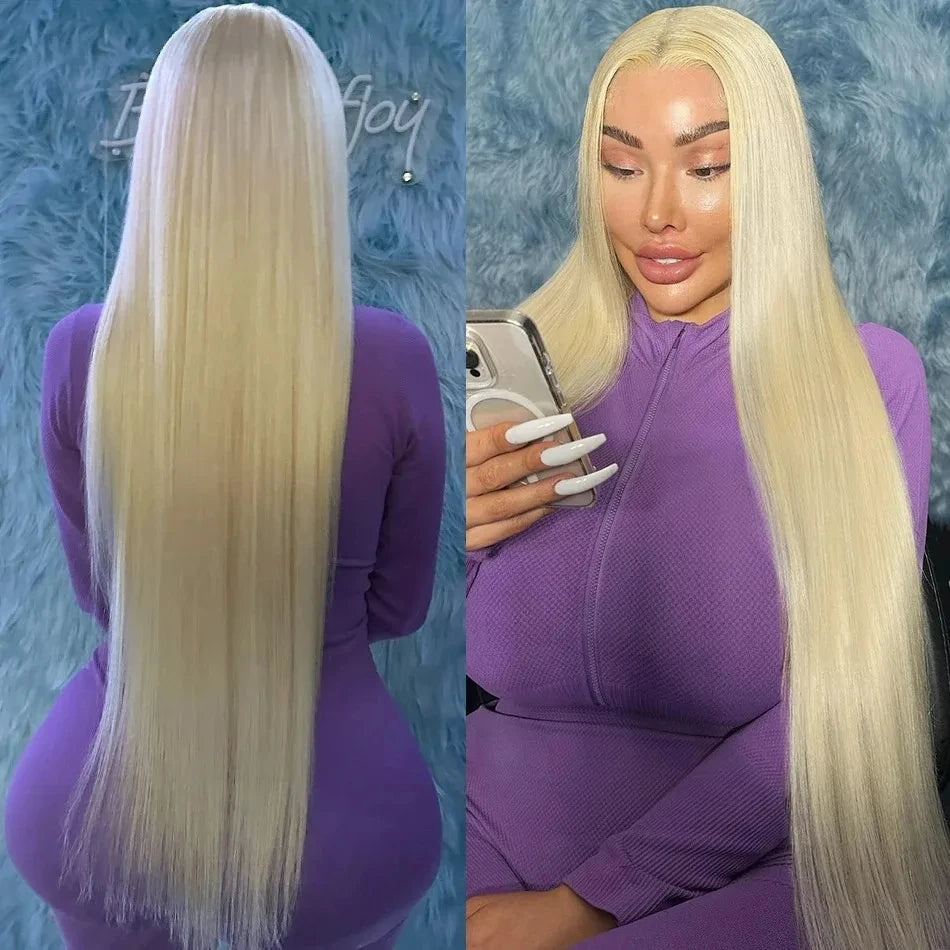 38 Inch 613 Straight Human Hair Wig With Baby Hair 13x4 Hd Lace 613 Blonde Wig Pre Plucked Bleached Knots 220 Density For Women