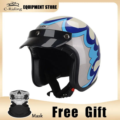 Hot Sale Open Face Helmet Retro 3/4 Jet Motorcycle Helmets Men ABS Shell Safty Cap German Style Four Seasons DOT Approved