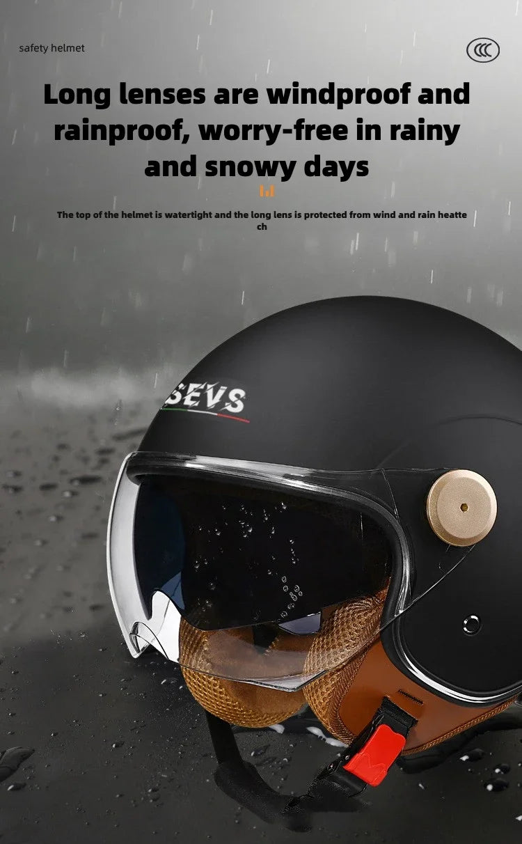 Motorcycle Helmet Retro 3C & DOT Certified Half Face ABS Helmet Dual Visor Hidden Sun Shield Removable Cute Cat Ears