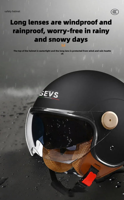 Motorcycle Helmet Retro 3C & DOT Certified Half Face ABS Helmet Dual Visor Hidden Sun Shield Removable Cute Cat Ears