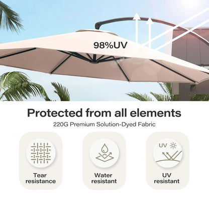 Outdoor Patio Umbrella with Base included, 11 FT Deluxe Curvy Cantilever Umbrella Heavy Duty Offset Hanging, Customized