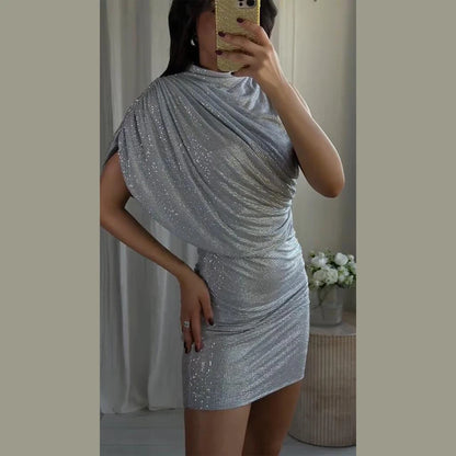 Chic Sequin V-neck Dress Women Sexy Sleeveless Pleated Waist-cinched Empire Dresses Elegant Party Spring New Lady Gown 2026
