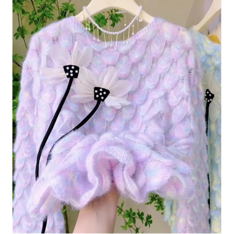 Sweater Mujer Jumper Women Sueter Purple Round Neck Knitted Sweaters Female Pull Femme Y2k Top Oversized Pullovers Spring 2661