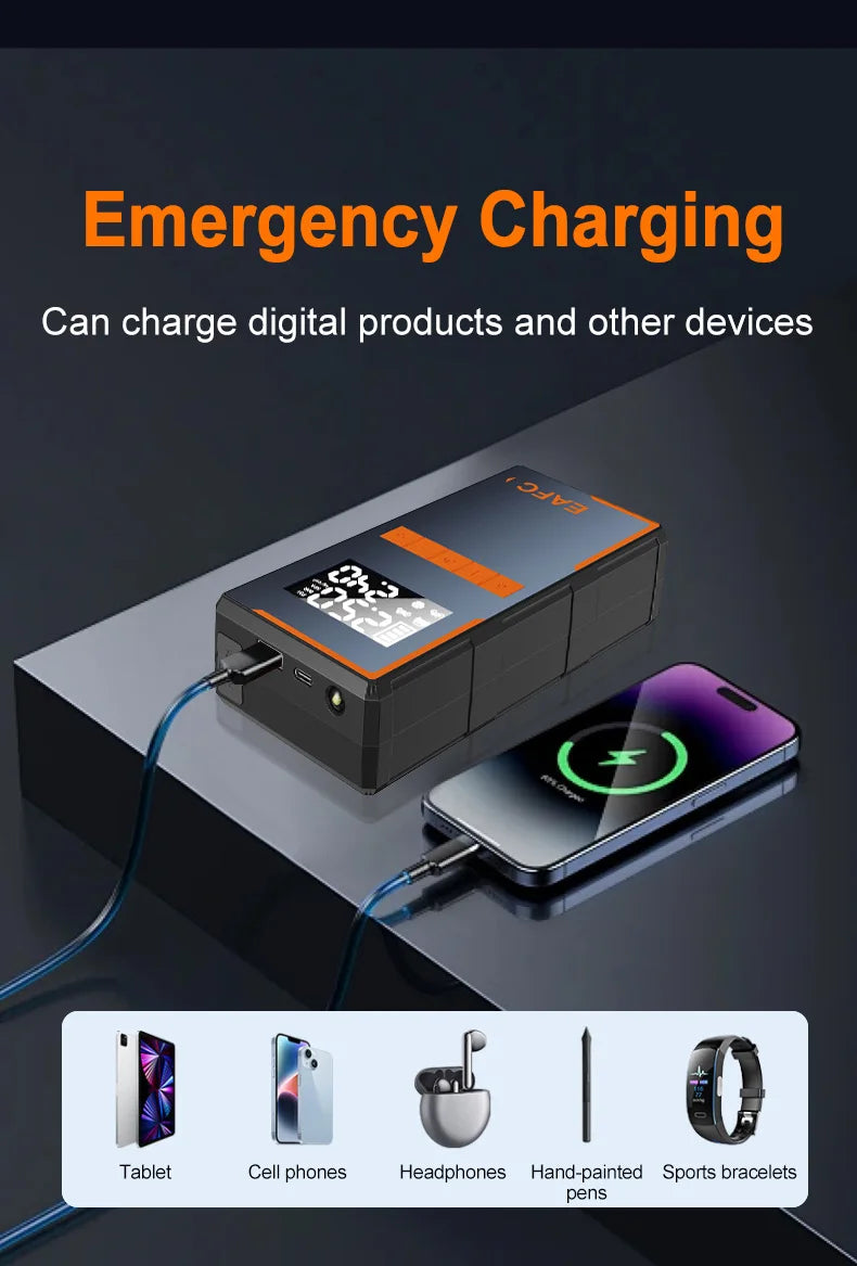 2025 Newest All-in-One Car Emergency Jump Starter & Air Pump 1200A Peak 150PSI Tire Inflator with LED Light & Power Bank
